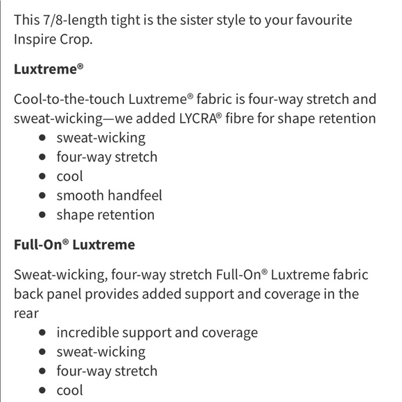 Lululemon Inspire Tight II size 10
Seawheeze 2016 - 7/8-length tight - Picture 14 of 14